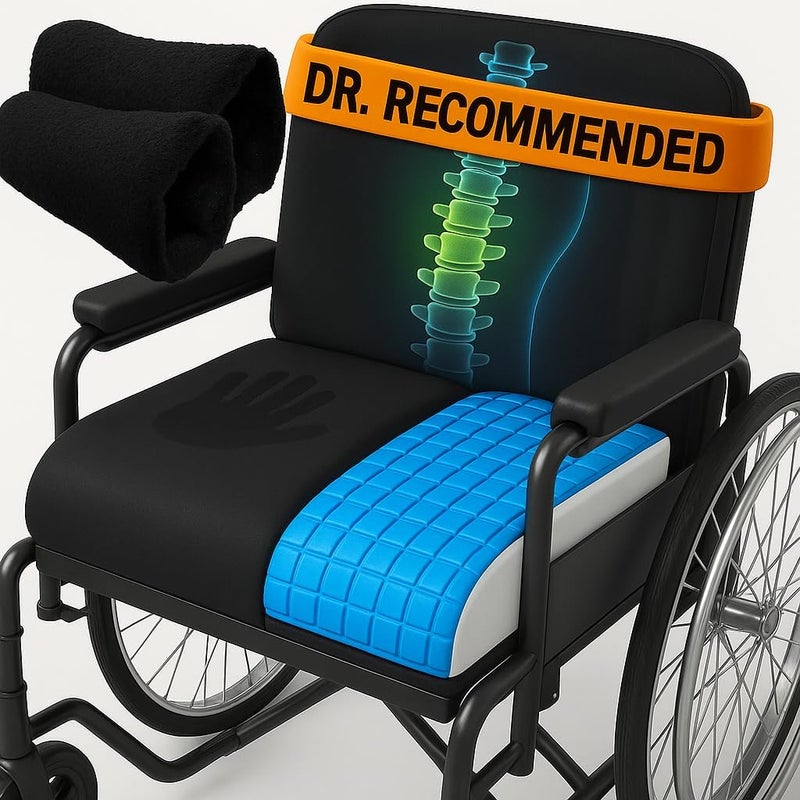 CUSHIO Wheelchair Cushion for Pressure Relief - (4-Piece Set) 18”x16” Anti-Slip Wheelchair Seat Cushions, Lumbar Pillow and Wheelchair Armrest Pads for Adults, Seniors, Wheelchair Accessories - Image 1